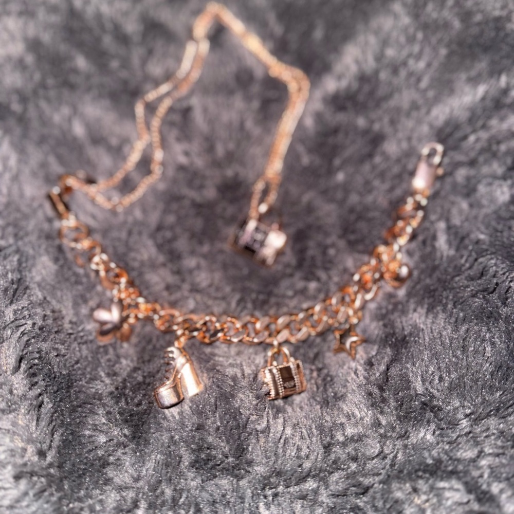 Gold Charm Bracelet and Necklace Set